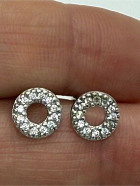 Sterling Silver Classic Silver Circle Crystal Stud Earrings in White